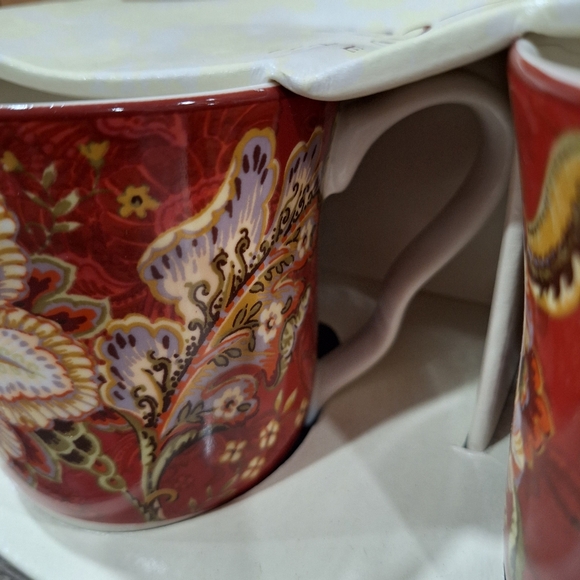 New Set of 2 Floral Coffee Mugs by 222 Fifth: Burgundy Red - Picture 4 of 6